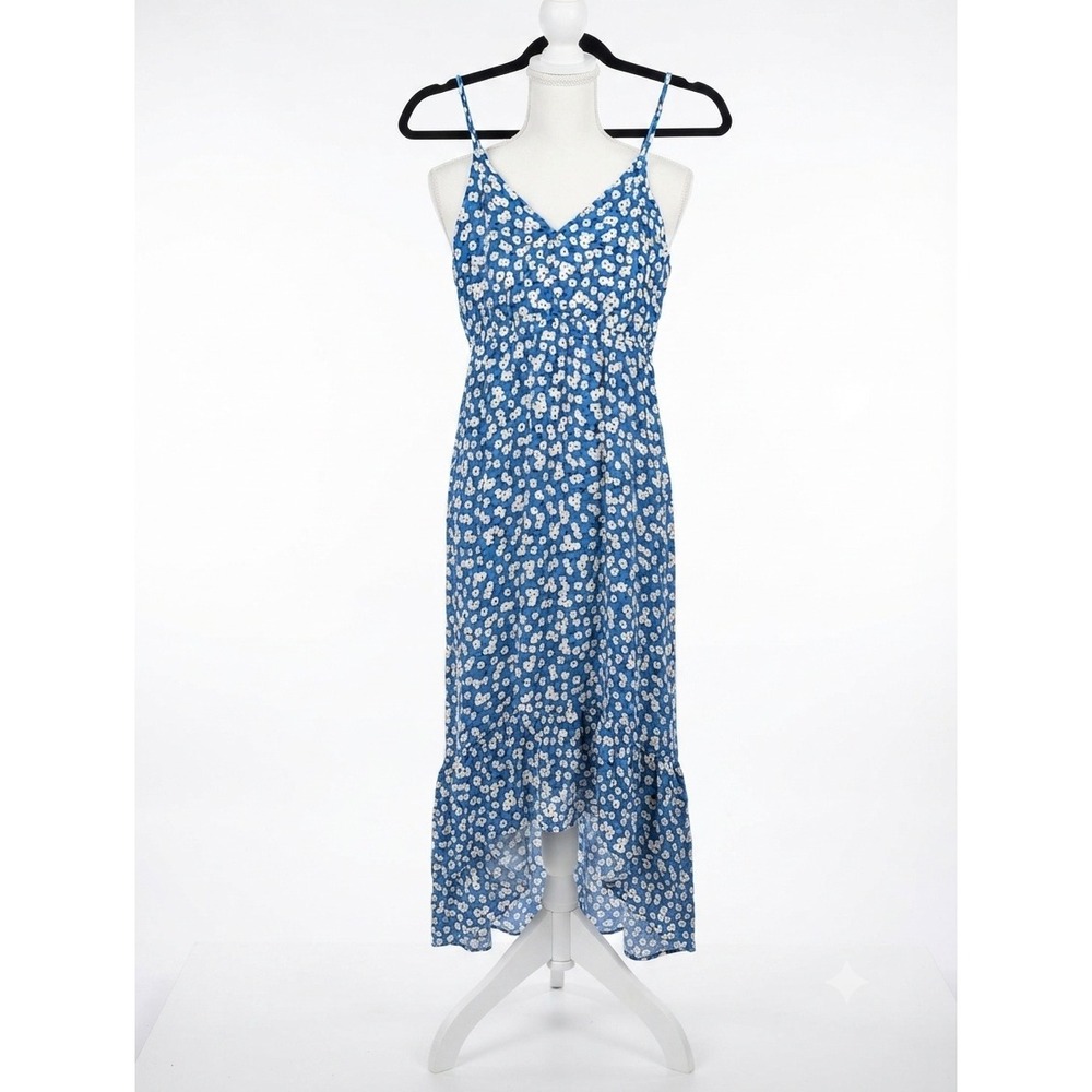 Pacific Vibe Womens Blueā White Floral Smocked High Low Midi Dress Medium